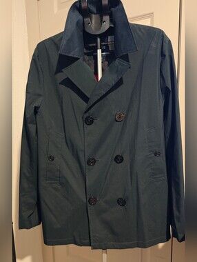 Nautica Men's Double-Breasted Dark Blue Trench Coat Size L